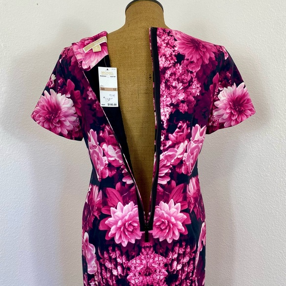 Michael Kors Women's New Pink Gardens Floral Short Dress Size 12 Dahlias Bouquet - Picture 8 of 14